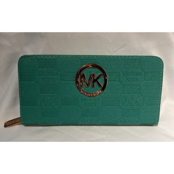 Michael Kors Turquoise Leather Zip Around Wallet - Picture 1 of 11